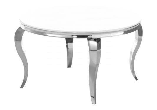 Table à manger ronde verre blanc et pieds argentés | Halo