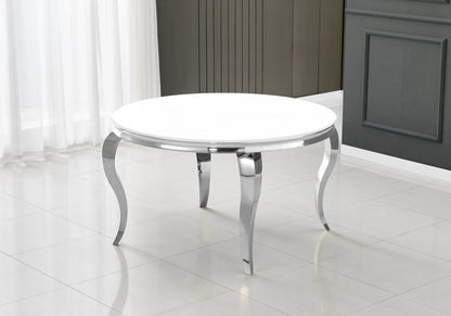Table à manger ronde verre blanc et pieds argentés | Halo