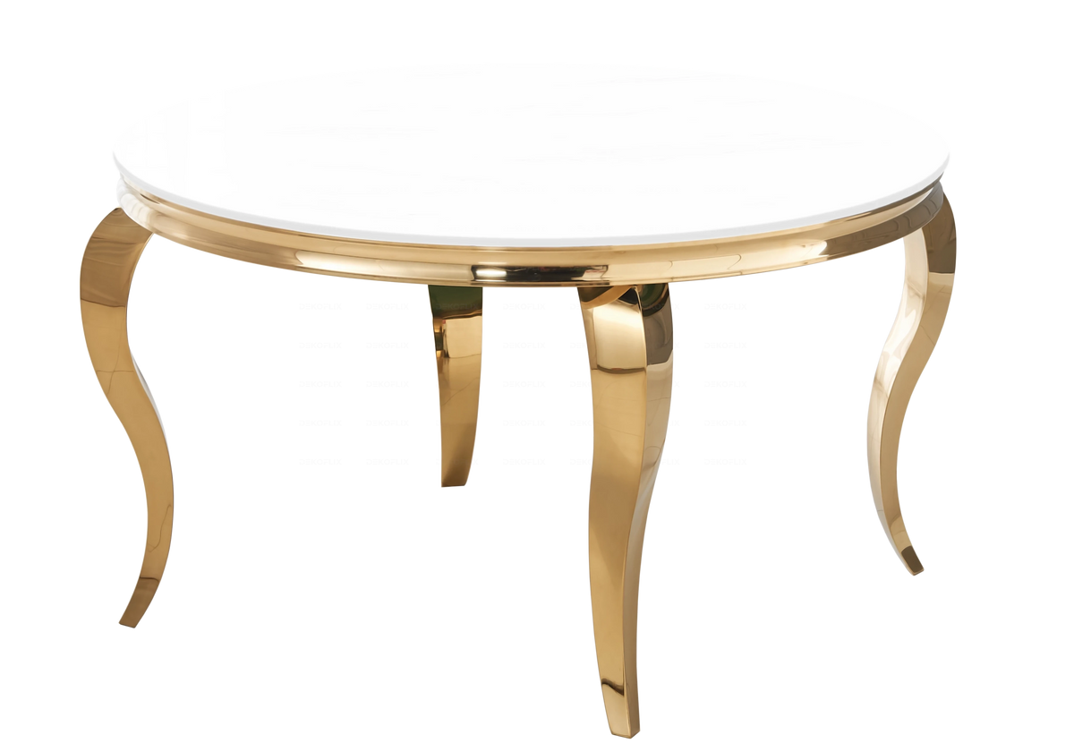 Table à manger ronde verre blanc et pieds dorés | Halo