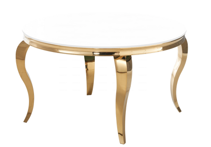 Table à manger ronde verre blanc et pieds dorés | Halo