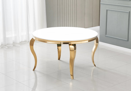 Table à manger ronde verre blanc et pieds dorés | Halo