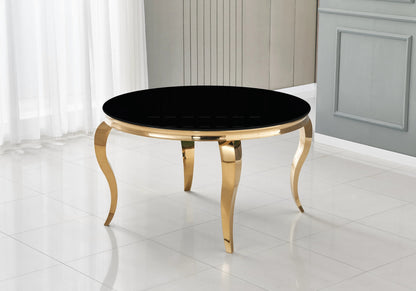Table à manger ronde verre noir et pieds dorés | Halo