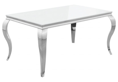 Ensemble table verre blanc et 4 chaises argent | Halo