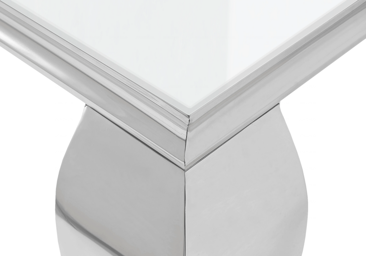 Table basse rectangulaire verre blanc et argent | Halo