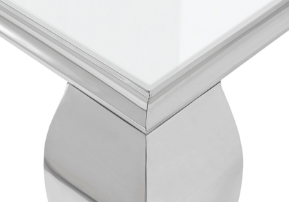 Table basse rectangulaire verre blanc et argent | Halo