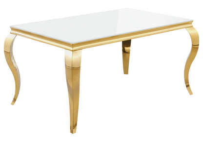 Ensemble table verre blanc et 4 chaises dorées | Halo