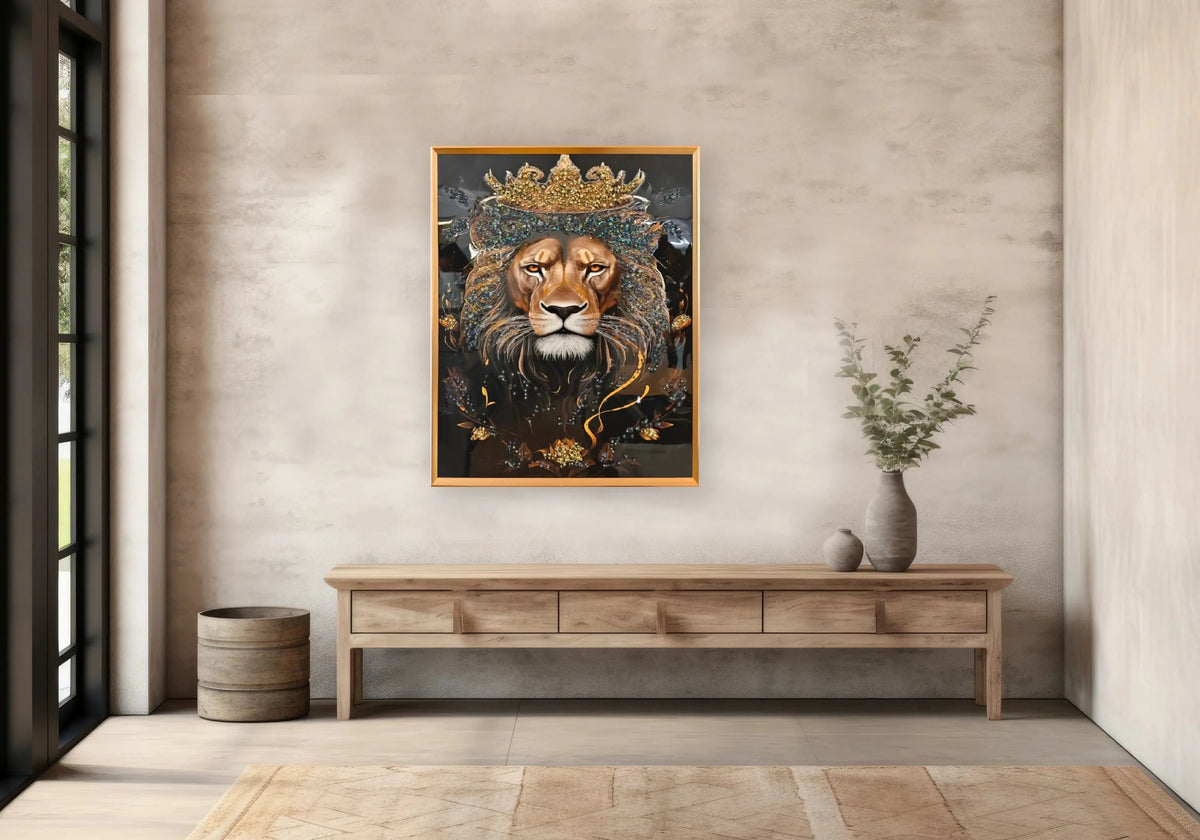 Tableau décoratif roi lion aux cristaux dorés | Viyo