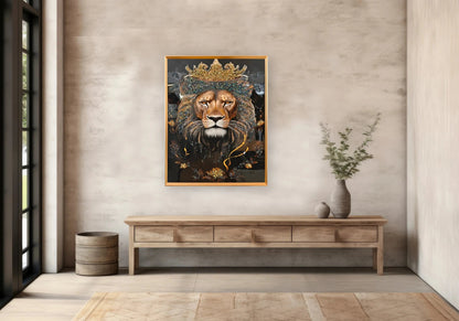 Tableau décoratif roi lion aux cristaux dorés | Viyo