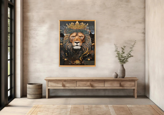 Tableau décoratif roi lion aux cristaux dorés | Viyo