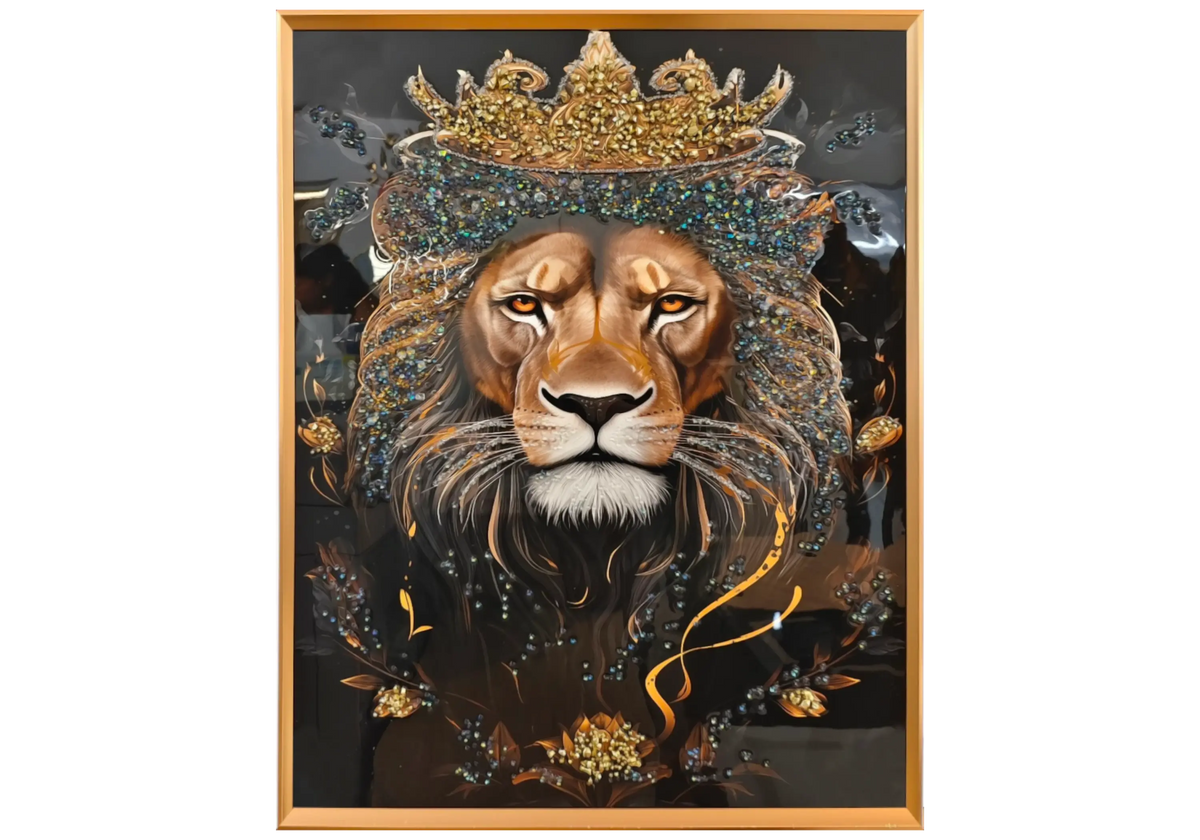 Tableau décoratif roi lion aux cristaux dorés | Viyo