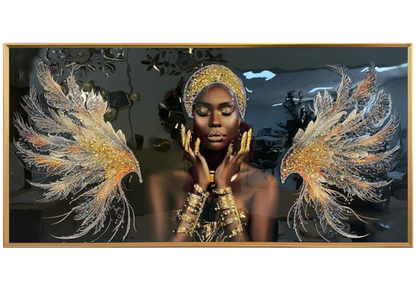 Tableau femme africaine aux ailes d'ange dorées | Vekto