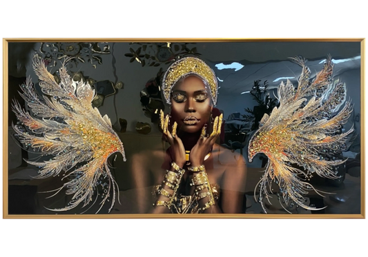 Tableau femme africaine aux ailes d'ange dorées | Vekto