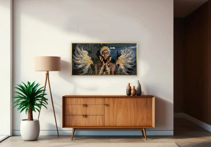 Tableau femme africaine aux ailes d'ange dorées | Vekto