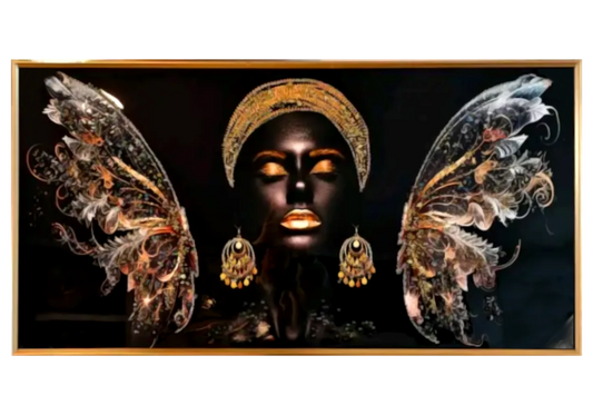 Tableau femme africaine ailes de papillon dorées | Kaelo
