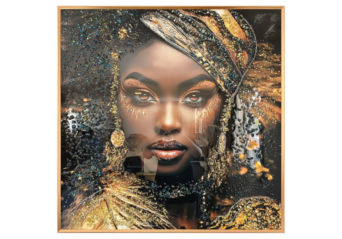 Tableau portrait femme africaine cristaux dorés | Vexis