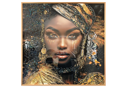 Tableau portrait femme africaine cristaux dorés | Vexis