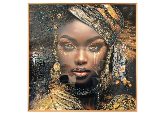 Tableau portrait femme africaine cristaux dorés | Vexis