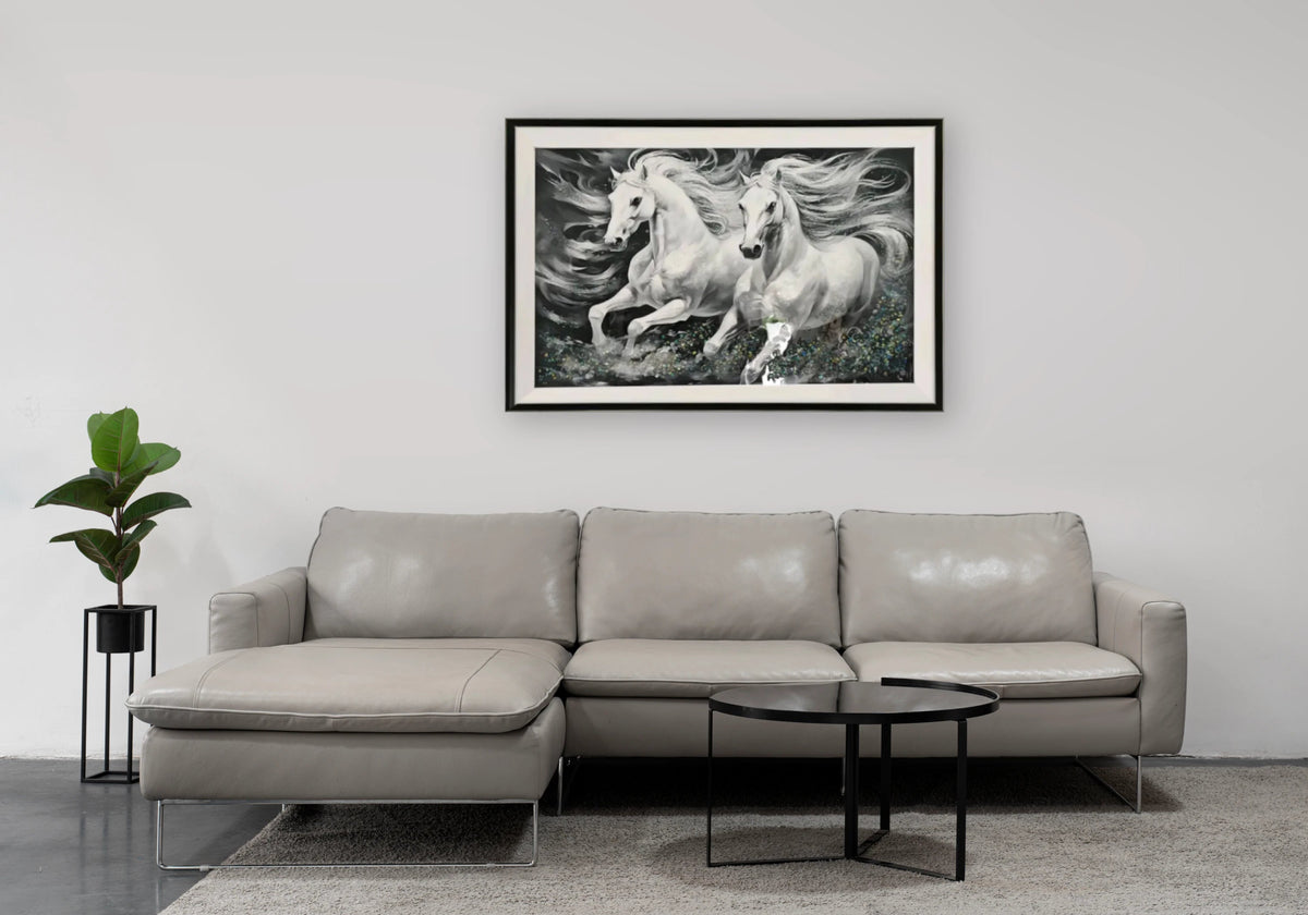 Tableau de salon chevaux blancs et cristaux | Zyrox
