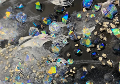 Tableau de salon chevaux blancs et cristaux | Zyrox