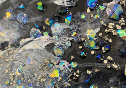 Tableau de salon chevaux blancs et cristaux | Zyrox
