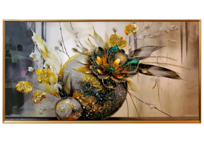 Grand tableau cristaux fleur dorée en relief | Azura