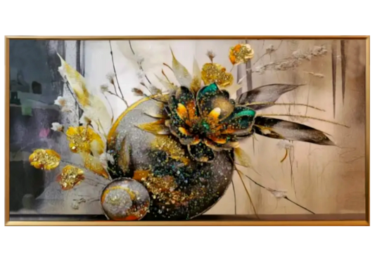 Grand tableau cristaux fleur dorée en relief | Azura