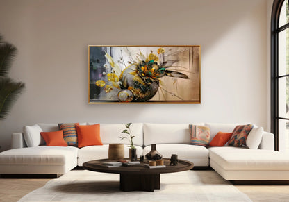 Grand tableau cristaux fleur dorée en relief | Azura