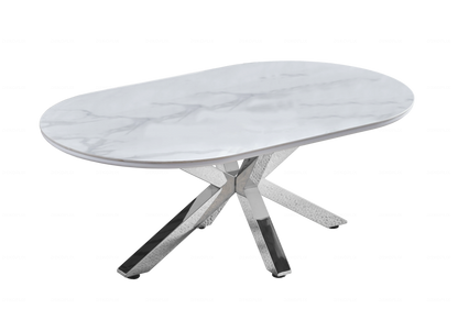Table basse ovale en céramique effet marbre blanc | Zenix