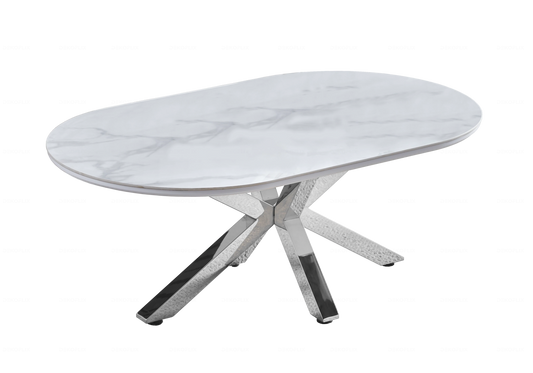 Table basse ovale en céramique effet marbre blanc | Zenix