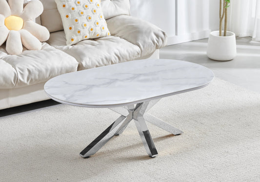 Table basse ovale en céramique effet marbre blanc | Zenix
