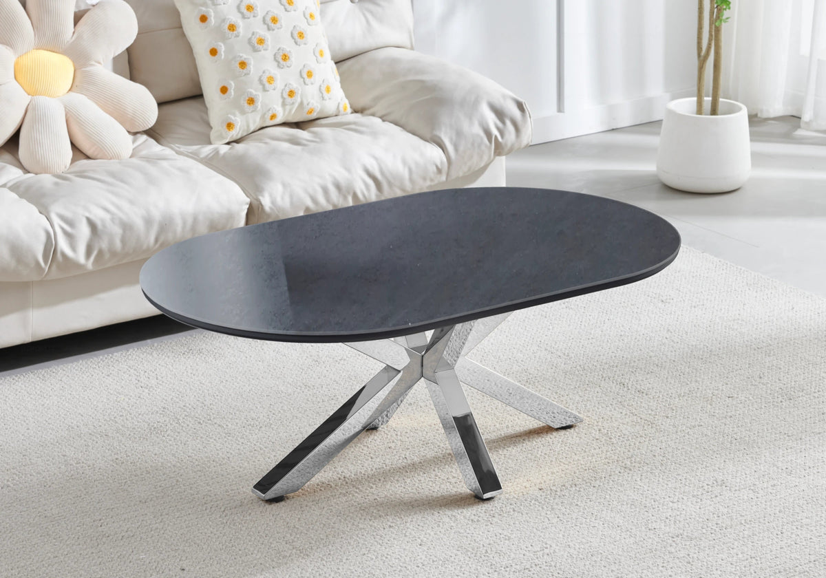 Table basse ovale en céramique noire et argent | Zenix