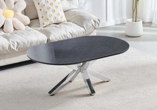 Table basse ovale en céramique noire et argent | Zenix