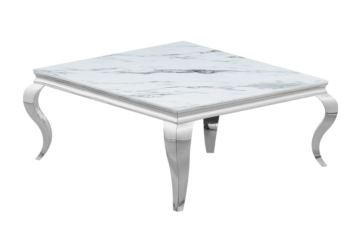 Table basse carrée marbre blanc et argent | Halo