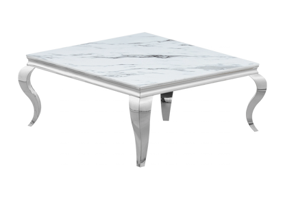 Table basse carrée marbre blanc et argent | Halo