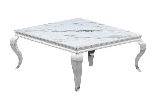 Table basse carrée marbre blanc et argent | Halo