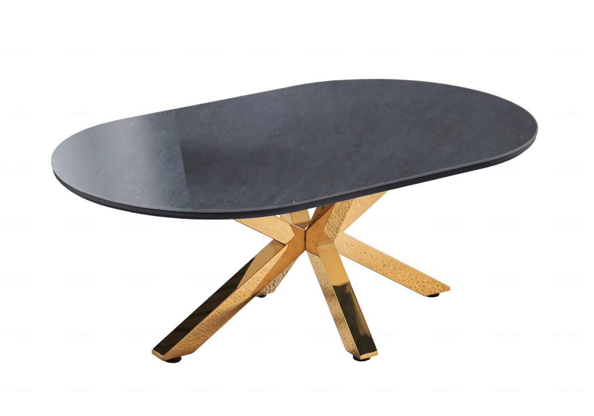 Table basse ovale céramique et piétement doré | Zenix