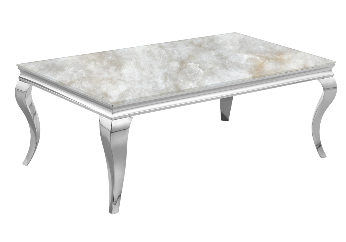 Table basse rectangulaire marbre beige et argent | Halo