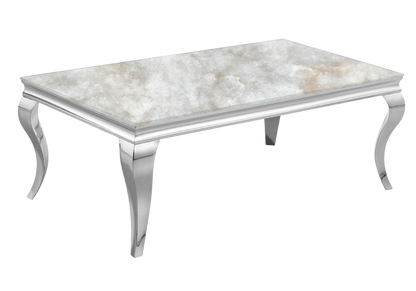 Table basse rectangulaire marbre beige et argent | Halo
