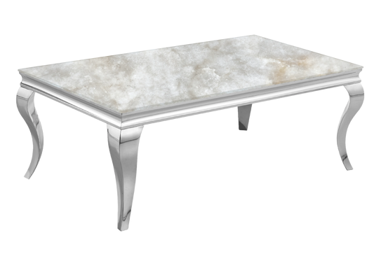 Table basse rectangulaire marbre beige et argent | Halo