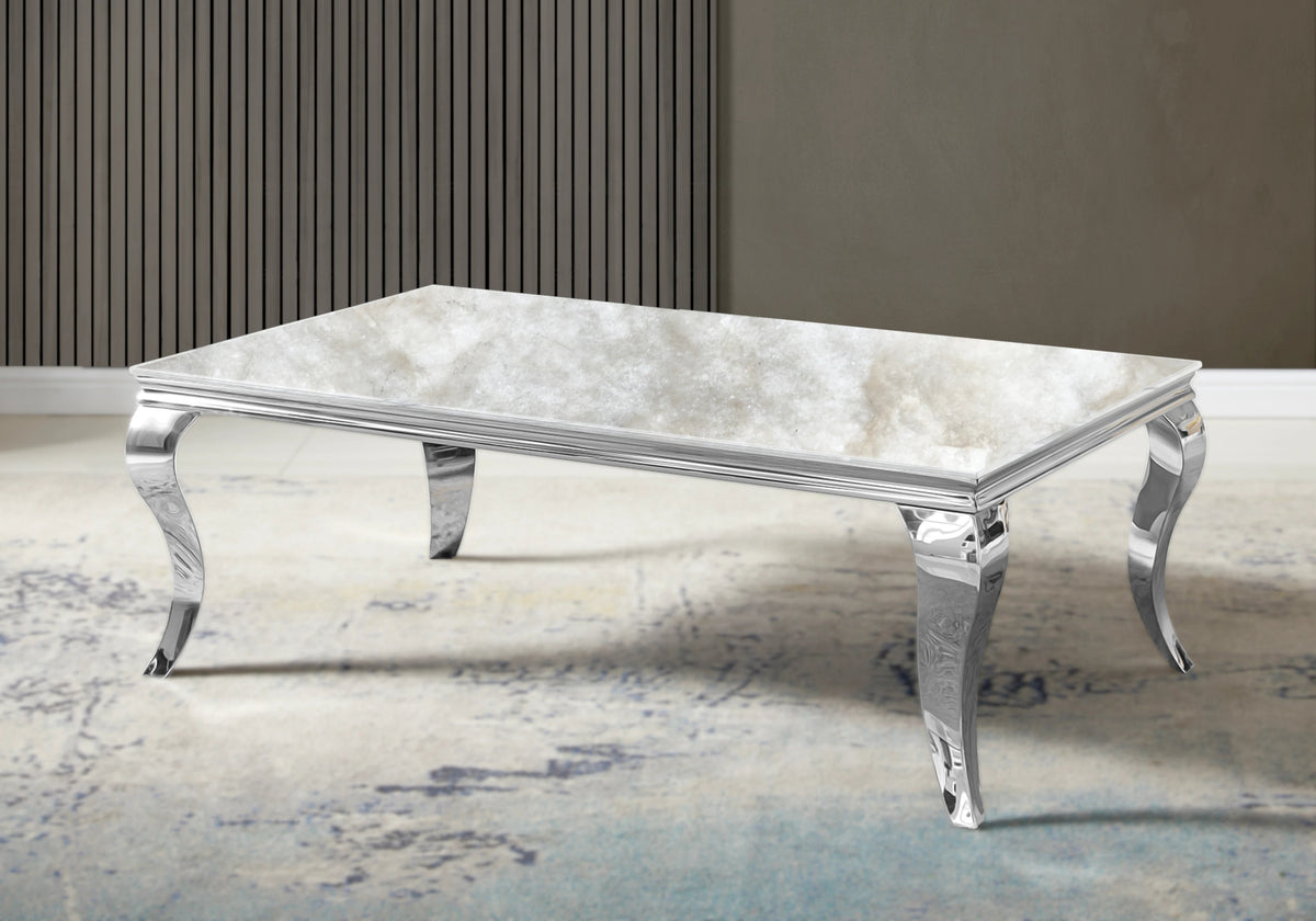Table basse rectangulaire marbre beige et argent | Halo