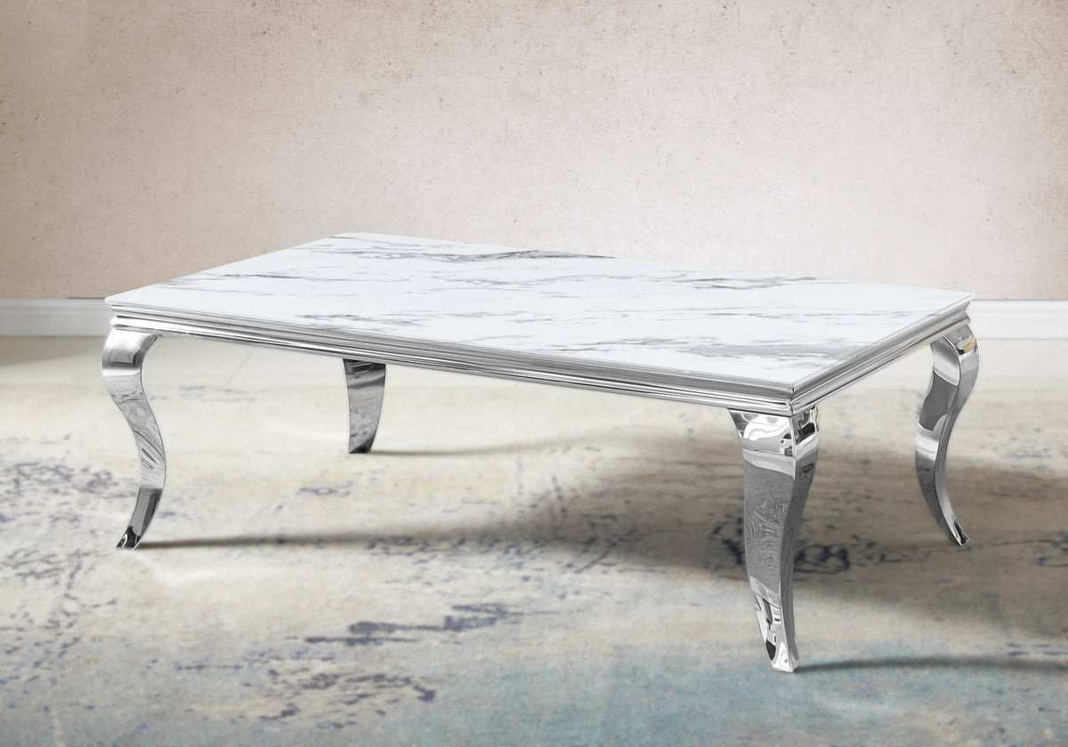 Table basse rectangulaire effet marbre blanc | Halo