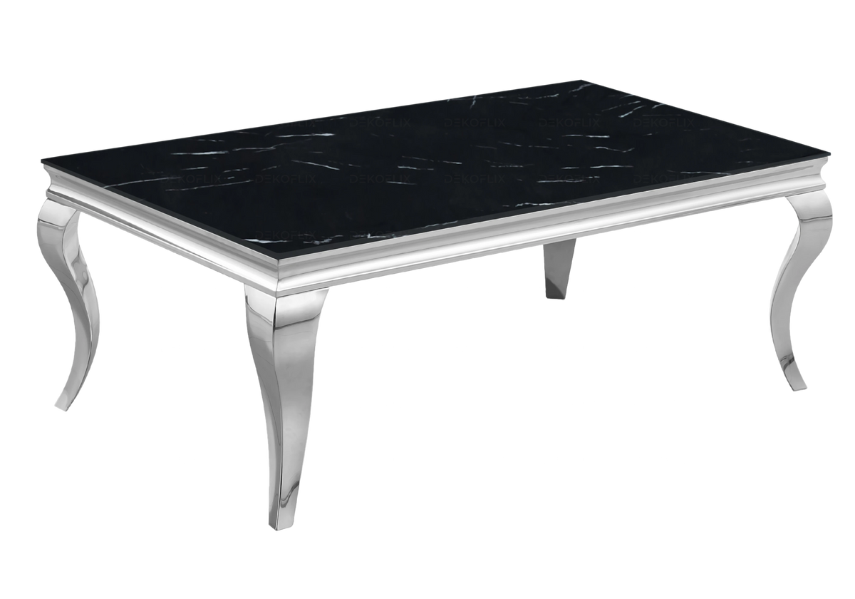 Ensemble table marbre noir et 4 chaises argent | Halo