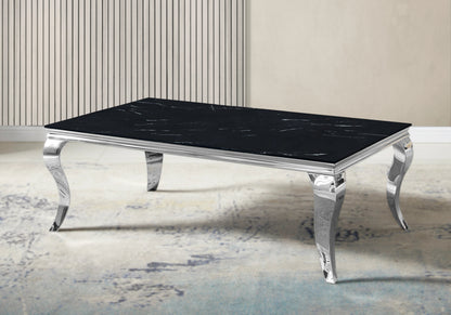 Table basse rectangulaire marbre noir et argent | Halo