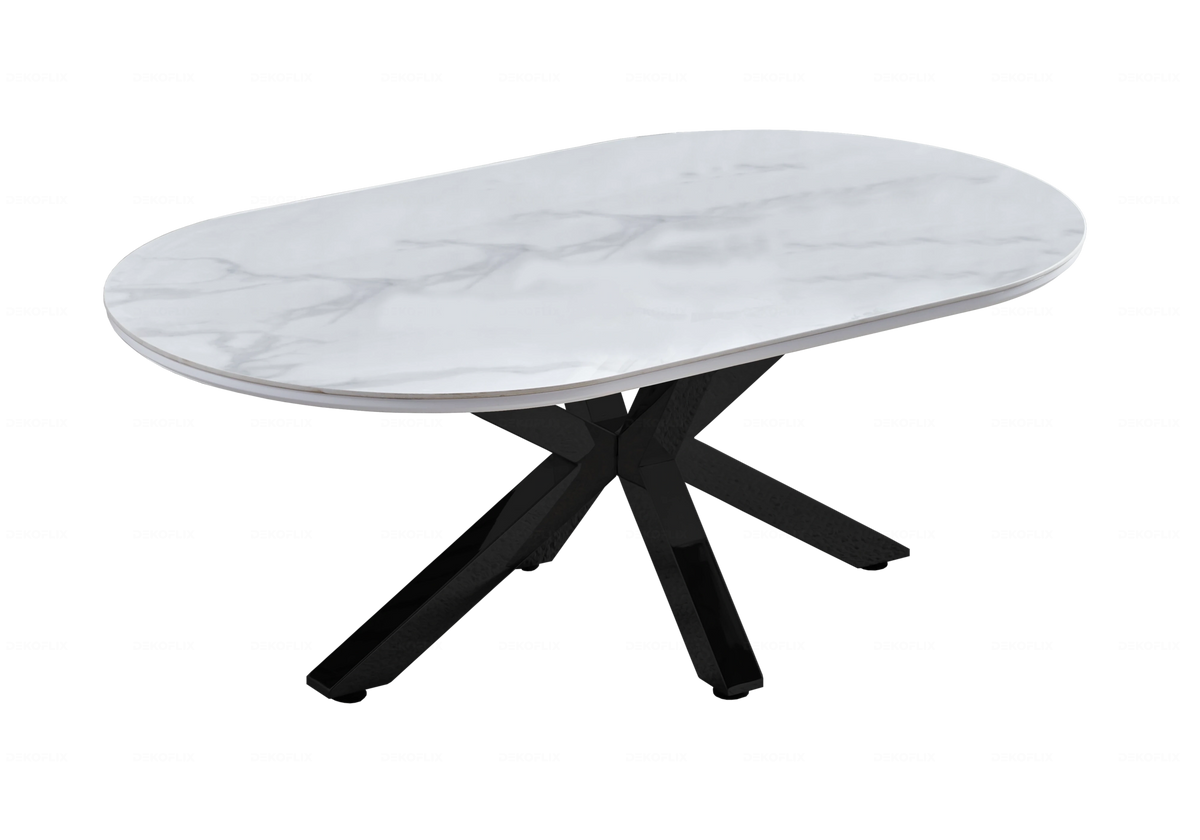 Table basse ovale en céramique et marbre noir | Zenix
