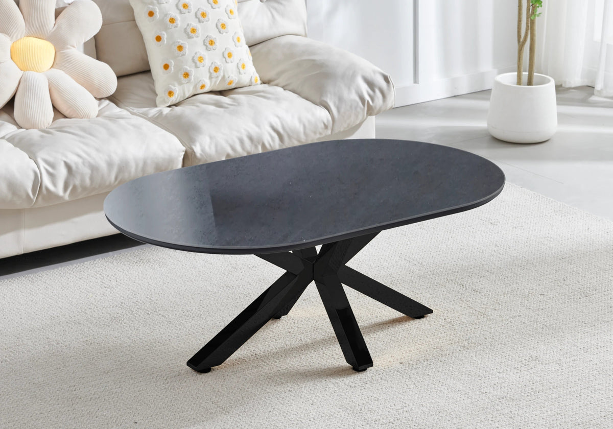 Table basse ovale en céramique noire effet pierre | Zenix