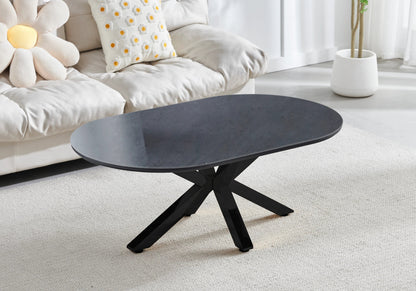 Table basse ovale en céramique noire effet pierre | Zenix