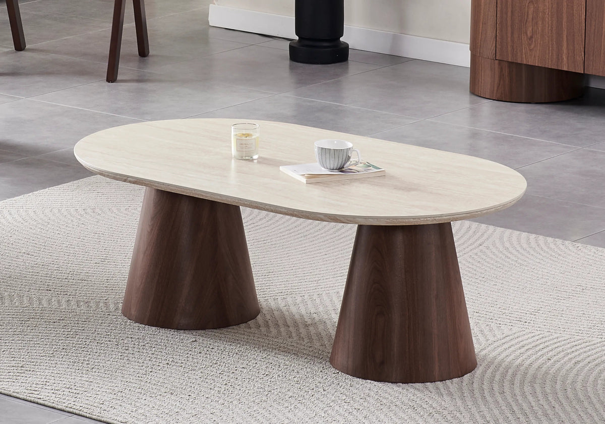 Table à manger ovale noyer et effet travertin | Velix