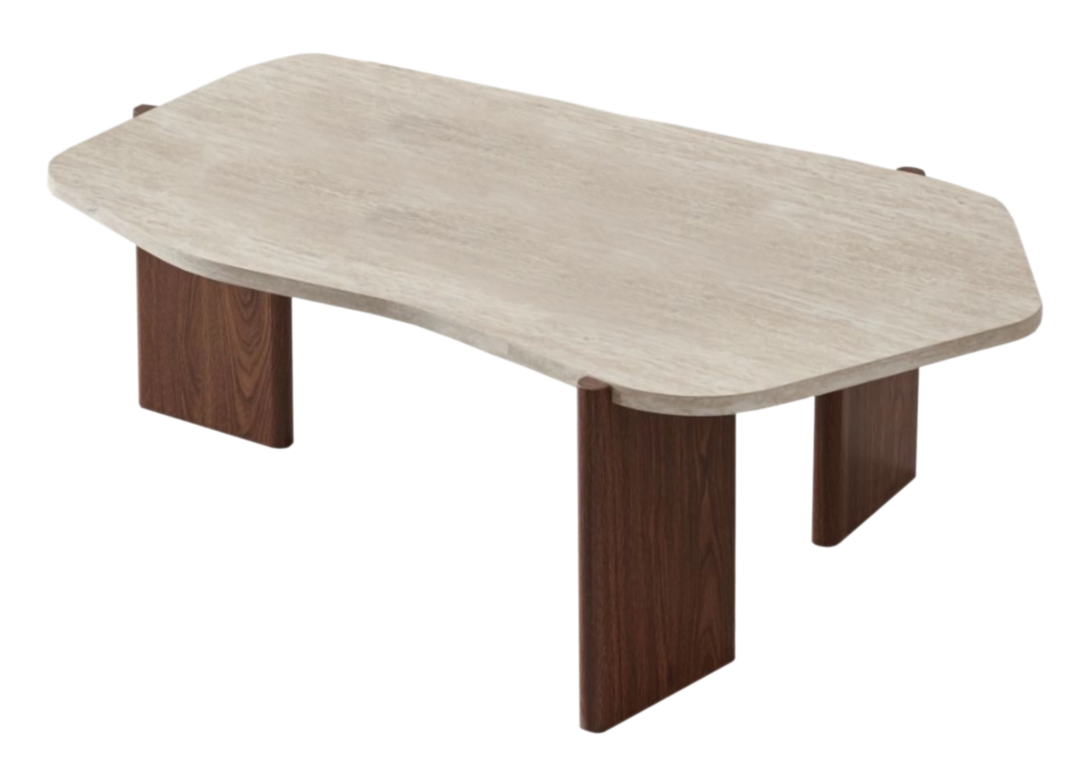 Table basse rectangulaire arrondie travertin | Vexis