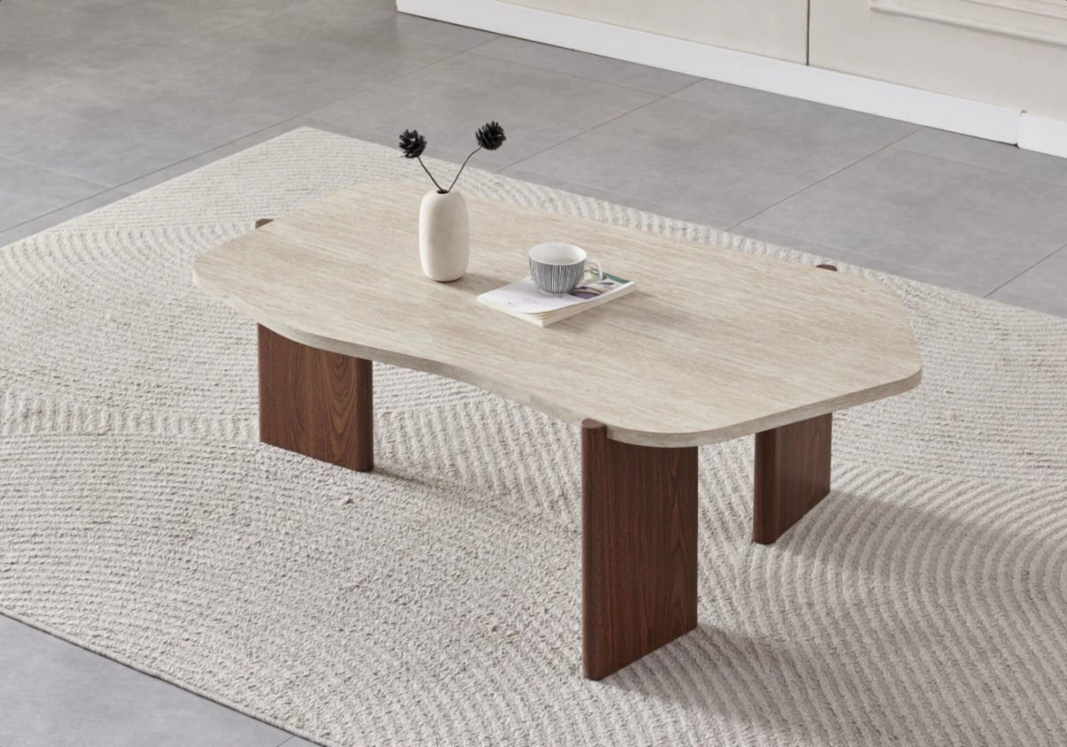 Table basse rectangulaire arrondie travertin | Vexis