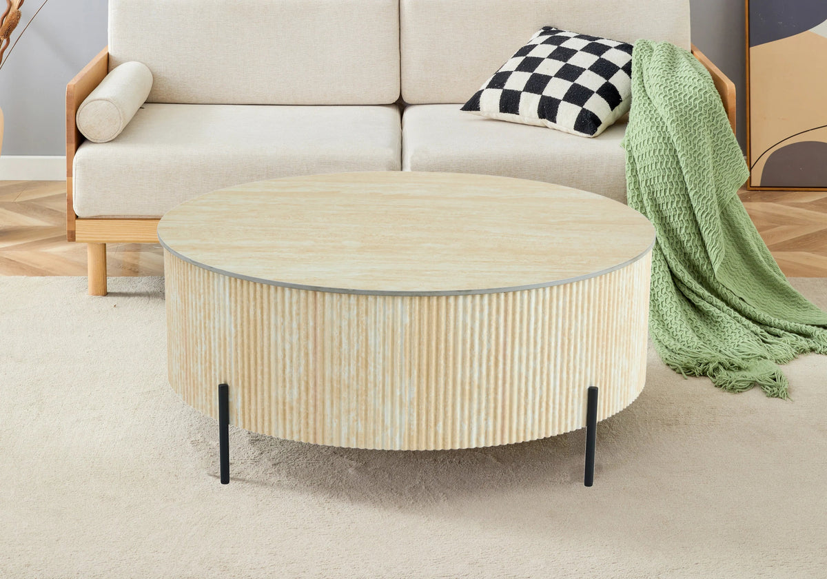 Table basse ronde céramique travertin naturel | Vexto